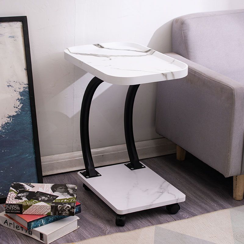2 Tier Small C Shaped Sofa Side Table with Rolling