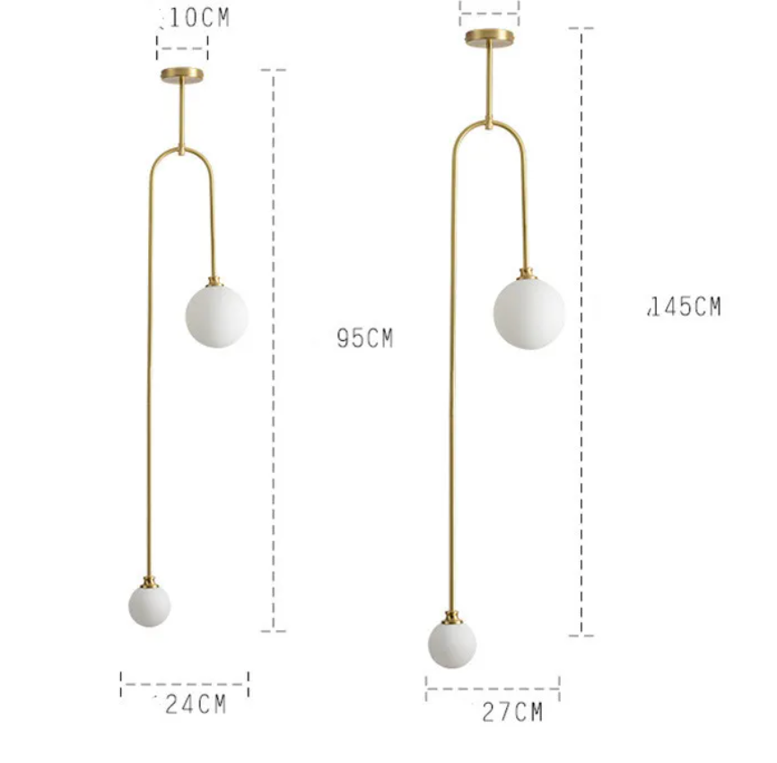 Modern Pendant Light Glass Globe 2-Light U-Shaped for Living Room and Bedroom