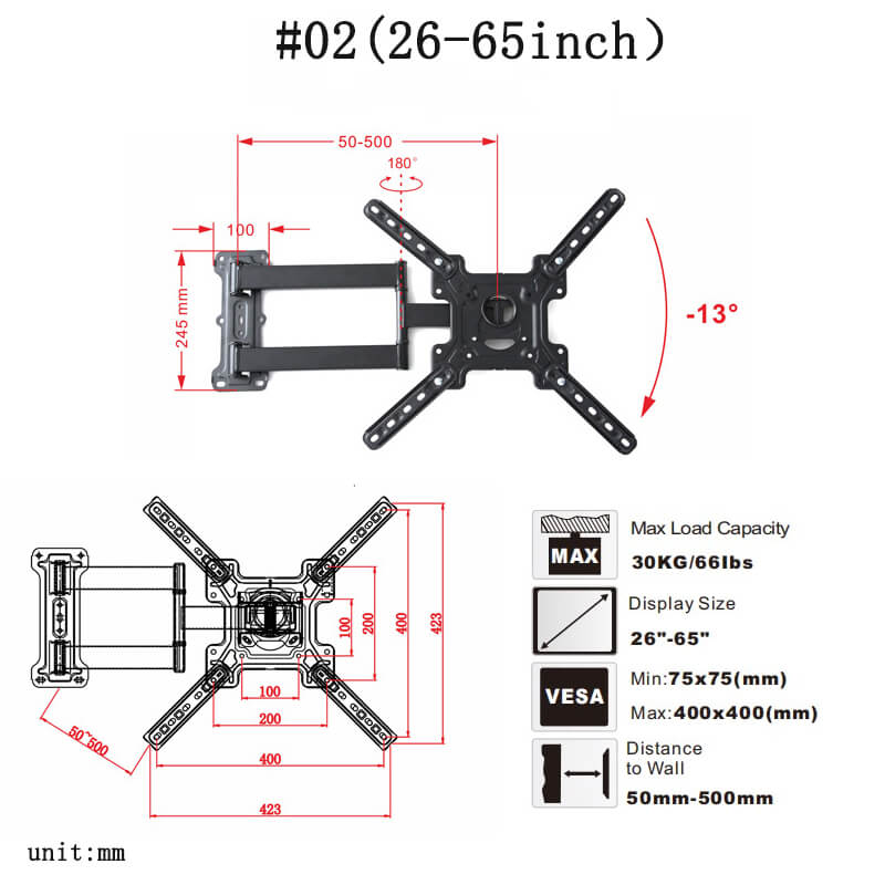 Full Motion Swivel TV Wall Bracket for 14-65 Inch