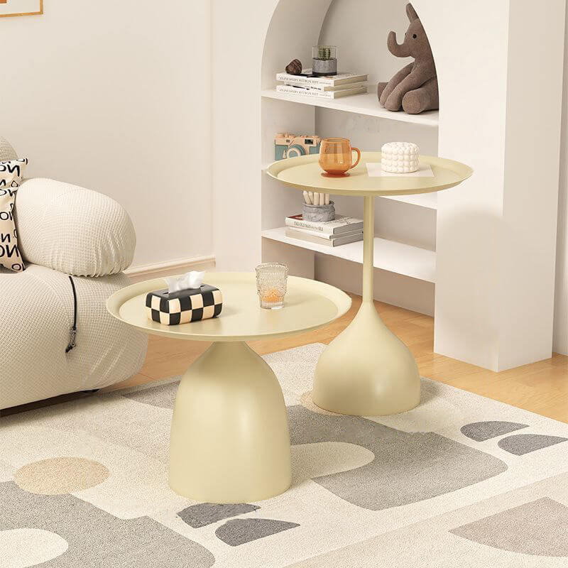 Cream Round Metal Tray Table