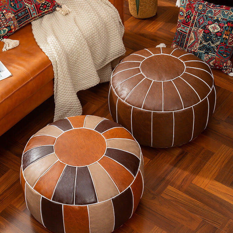 Moroccan Leather Pouffe Stool